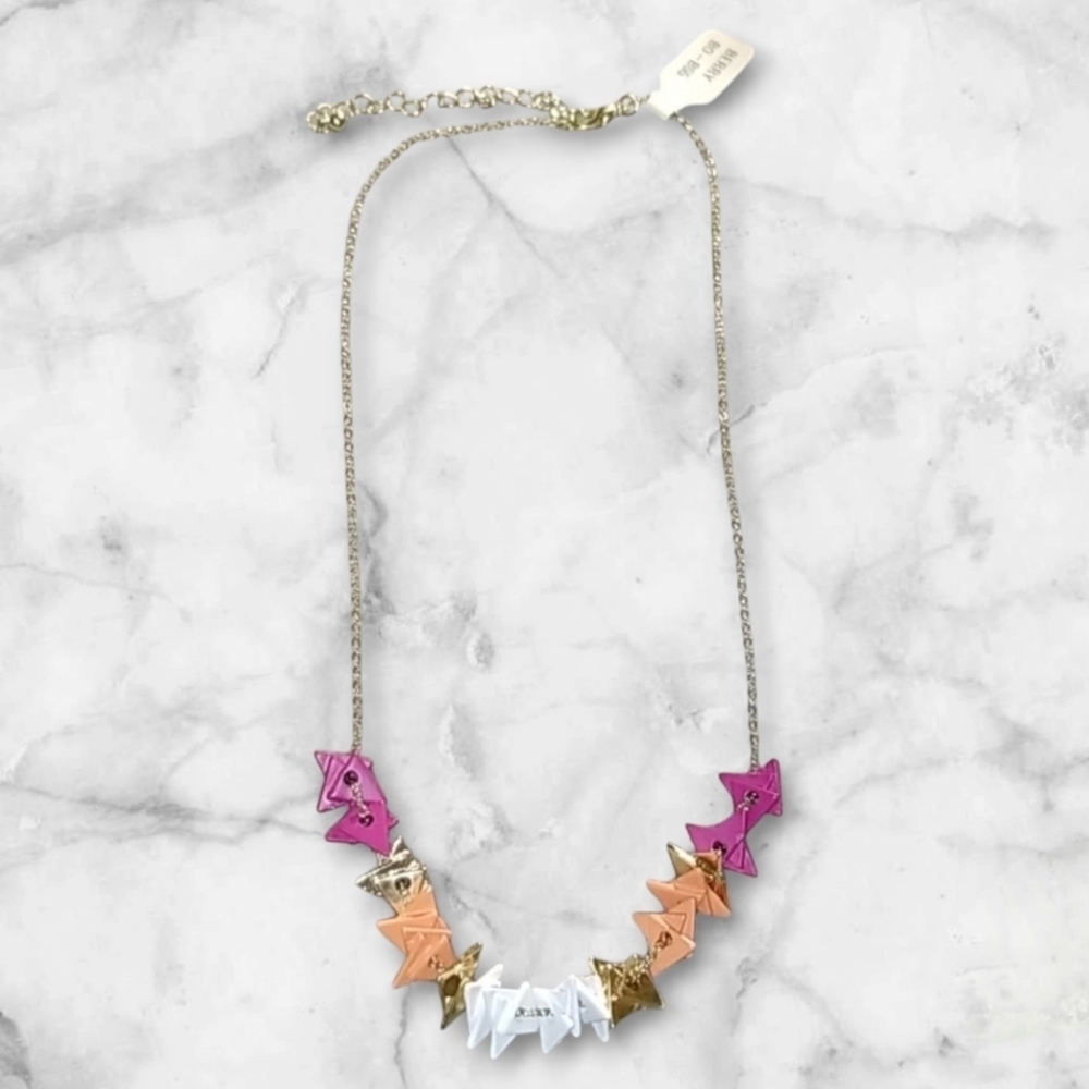 BERRY JEWELRY‎ Necklace Multicolor Triangle Charm Chocker Acrylic Metal Beads 8"